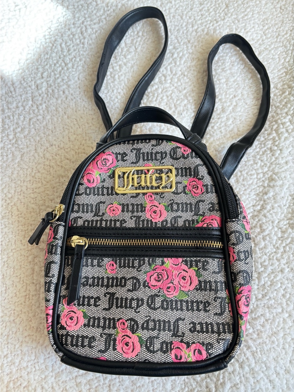 Juicy Couture Pink Rose Logo Mini Backpack with Black Trim